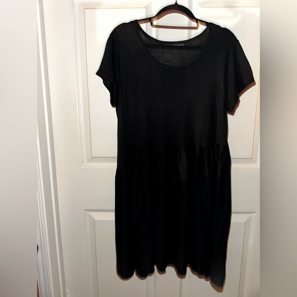 Peruvian Connection Black Short Sleeve asymmetrical waist Dress L minimalist